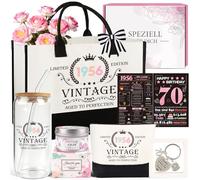 TUZELIYA Ensemble de 70e anniversaire pour femme - Vintage 1956 - Cadeau d'anniversaire pour grand-mère, maman, petite amie, sœur - 7 pièces - Avec sac à cosmétiques, verre à boire, bougie parfumée