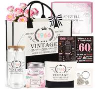 TUZELIYA Lot de 7 cadeaux d'anniversaire vintage 1966 pour grand-mère, maman, petite amie, sœur - Avec sac à cosmétiques, verre à boire, bougie parfumée, porte-clés, carte
