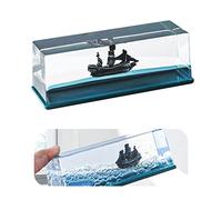 Tuzsocr Bouteille de Derive Fluide Bateau - Going Merry, Flacon de Dérive de Liquide, Modèle Fluide de Bateau en Acrylique, Soulagement du Stress, pour Ornement de Bureau déco (Black Pearl)