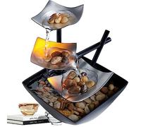 Tuzsocr Fontaine de Bureau d'intérieur,Cascade Ornements d'eau Courante,Décor de Table Zen Moderne en Métal,avec Lumières LED,pour la Décoration de la Maison,L'ameublement de Bureau,Chambre (Argent)