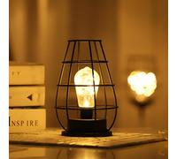 Tuzsocr Veilleuse Rétro en Fer,Lampe de Table Cage Métallique,Lampe de Chevet Alimentée Par Piles,Table Lampes Sans Fil avec LED Style Ampoule Edison,pour Salon/Salle/Chambre/Maison/Patio (Style 4)