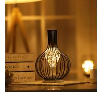 Tuzsocr Veilleuse Rétro en Fer,Lampe de Table Cage Métallique,Lampe de Chevet Alimentée Par Piles,Table Lampes Sans Fil avec LED Style Ampoule Edison,pour Salon/Salle/Chambre/Maison/Patio (Style 3)
