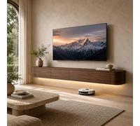 TV murale moderne de 140 cm avec lumières LED, centre de divertissement en bois massif, portes rabattables, câble, point de vue fermé pour chambre à coucher et salon