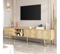 TV Stand 160cm with Gold Legs - Modern TV Stand with 2 Drawers and 2 Doors - Durable - Large Storage Space, Wood - 160 x 36 x 42 cm