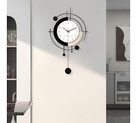 TWFJEL Horloge Murale Design Moderne Créative Métal + Bois Décorative Pendules Murales Minimaliste Silencieuse Geante Horloge à Pendule Mode Art Déco pour Salon Chambre Bureau Cuisine Etude (Large)