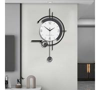 Twfjel horloge murale minimaliste moderne, grande créativité horloge décorative table de rangement, cadre métallique + feuille de bois, horloge sans tic-tac -bruit à