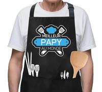 Twidels Tablier Cuisine Homme Noir pour Grand-Père, Anniversaire, Noël, Fête des Grands-Pères, Motif Cœur, Taille Unique