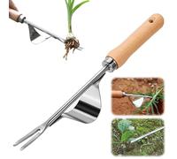 Twinice Désherbeur en acier inoxydable avec manche en bois, désherbeur 2 en 1 2 en 1 et hachette de jardin, pour creuser, désherber et desserrer