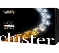 Twinkly Cluster 400 LED Blanches, Guirlande LED Extérieur et Intérieur, Lumières LED Smart Multicolores, Compatible avec Alexa, Google Home, Gaming, IP44, Contrôle App, Fil Noir, 6m