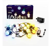Twinkly Festoon 20 LED Blancs, Guirlande LED 20 Ampoules, Lumières Extérieures et Intérieures de Blanc Chaud à Froid, Compatible avec Alexa, Google Home, IP44, Contrôlée par App, Câble Noir, 10m