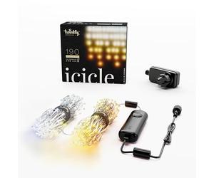 Twinkly Icicle 190 LED Blanc, Lumières Cascade LED Extérieur et Intérieur, Lumières LED Smart Blanc Chaud et Froid, Compatible Alexa, Google Home, IP44, Contrôle App, Fil Transparent, 5.5m