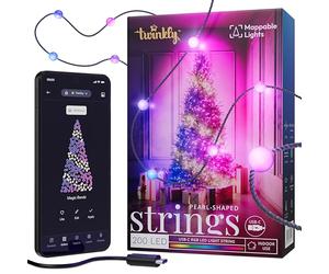 Twinkly Strings USB-C Pearls 200 LED, Guirlande Lumineuse en Forme de Perle, Fil LED Multicolore RGB, Lumières Saint-Valentin, Compatible avec Alexa, Google Home, Alimentation USB C, Fil Vert, 12m