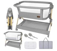 Twinly - Berceau Cododo Comfortly avec roulettes | Lit Parapluie Pliable, Hauteur Réglable (5 Niveaux), Respirant dès 0+ Mois Jusqu’à 9 kg, Matelas, Drap, Sac & Panier - sans Montage (Couleur Bois)