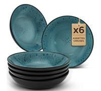 Twinzee 6 Assiette Creuses Azur - Compatible Micro-onde - Assiettes Service de Table Riviera Collection