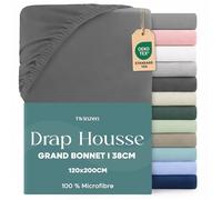 Twinzen Drap Housse 120 x 200 Bonnet 35 cm pour Matelas Épais - 100% Polyester Microfibre Brossée - Anthracite, Certifié Oeko Tex, Drap Housse avec Élastique Complet