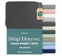 Twinzen Drap Housse 140x190 / 200 Bonnet 35 cm pour Matelas Épais - 100% Polyester Microfibre Brossée - Gris foncé, Certifié Oeko Tex, Drap Housse avec Élastique Complet