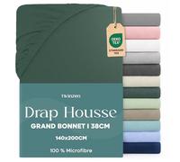 Twinzen Drap Housse 140x190 / 200 Bonnet 35 cm pour Matelas Épais - 100% Polyester Microfibre Brossée - Vert pétrole, Certifié Oeko Tex, Drap Housse avec Élastique Complet