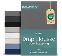 Twinzen Drap Housse 140x200 cm Premium, Coton avec 5% Elasthanne - Bonnet Profond 40cm pour Matelas Épais/Boxspring - Anthracite - Oeko-Tex