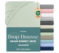 Twinzen - Drap Housse 150x200 cm - Grand Bonnet 35 cm - Vert Clair | Microfibre Ultra Douce · Certifié OEKO-TEX · Linge de Lit 2 Personnes · Matelas Épais · Respirant · Entretien Facile