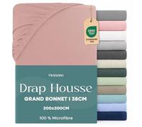 Twinzen Drap Housse 200x200 Bonnet 35 cm pour Matelas Épais - 100% Polyester Microfibre Brossée - Rose, Certifié Oeko Tex, Drap Housse avec Élastique Complet