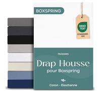 Twinzen Drap Housse 200x200cm Premium, Coton avec 5% Elasthanne - Bonnet Profond 40cm pour Matelas Épais/Boxspring - Blanc - Oeko-Tex