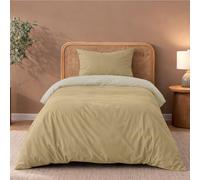 Twinzen Housse De Couette 135x200 cm Réversible, avec 1 Taie Oreiller 50x70 cm, Beige/Sable - Parures de Lit en Microfibre - Oeko-Tex