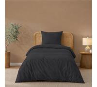 Twinzen Housse De Couette 140x200 cm avec 1 Taie Oreiller 65x65 cm, Noir - Parure de Lit 140x200 en Microfibre - Oeko-Tex