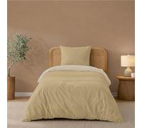 Twinzen Housse De Couette 140x200 cm Réversible, avec 1 Taie Oreiller 65x65 cm, Beige/Sable - Parure de Lit 140x200 en Microfibre - Oeko-Tex