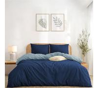 Twinzen - Housse de Couette 200x200 avec 2 Taies d'oreiller 50x70 cm | Parure de Lit 140x190 · Reversible · Bleu Foncé/Bleu Gris · Microfibre Ultra Douce · Fermeture Éclair · OEKO-TEX · Légère