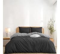 Twinzen Housse De Couette 200x200 cm Réversible, avec 2 Taie Oreiller 50x70 cm, Gris Foncé/Gris Clair - Parure de Lit 200x200 en Microfibre - Oeko-Tex