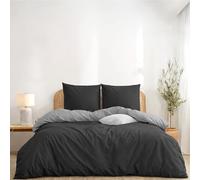 Twinzen Housse De Couette 200x200 cm Réversible, avec 2 Taie Oreiller 65x65 cm, Gris Foncé/Gris Clair - Parure de Lit 200x200 en Microfibre - Oeko-Tex