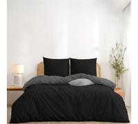 Twinzen Housse De Couette 200x200 cm Réversible, avec 2 Taie Oreiller 65x65 cm, Noir/Gris Foncé - Parure de Lit 200x200 en Microfibre - Oeko-Tex