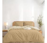 Twinzen Housse De Couette 220x240 cm Réversible, avec 2 Taie Oreiller 50x70 cm, Beige/Sable - Parure de Lit 220x240 Adulte en Microfibre - Oeko-Tex