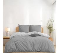 Twinzen Housse De Couette 240 X 260 cm Réversible, avec 2 Taie Oreiller 65x65 cm, Gris Clair/Blanc - Parure de Lit 240 x 260 en Microfibre - Oeko-Tex