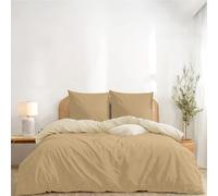 Twinzen - Housse de Couette 240x220 avec 2 Taies d'oreiller 65x65 cm | Parure de Lit 160x200 · Reversible · Beige/Sable · Microfibre Ultra Douce · Fermeture Éclair · OEKO-TEX · Légère