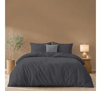 Twinzen Housse De Couette 240x220 cm avec 2 Taies Oreiller 50x70 cm, Gris foncé - Parure de Lit 220x240 Adulte en Microfibre - Oeko-Tex