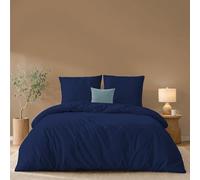 Twinzen Housse De Couette 240x220 cm avec 2 Taies Oreiller 65x65 cm, Bleu foncé - Parure de Lit 220x240 Adulte en Microfibre - Oeko-Tex