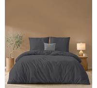 Twinzen Housse De Couette 240x220 cm avec 2 Taies Oreiller 65x65 cm, Gris foncé - Parure de Lit 220x240 Adulte en Microfibre - Oeko-Tex