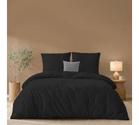 Twinzen - Housse de Couette 240x260 + 2 Taies Oreiller 65x65cm | Noir · Microfibre Ultra Douce · Parure de Lit 160x200 · 3 Pièces · OEKO-TEX · Fermeture Éclair · Linge de Lit Adulte