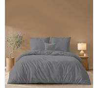 Twinzen Housse De Couette 260x240 cm avec 2 Taies Oreiller 65x65 cm, Anthracite - Parure de Lit 240 x 260 Adulte en Microfibre - Oeko-Tex