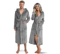 Twinzen Robe de Chambre Femme ou Homme Polaire avec Capuche & Poches - Taille S - Coloris Noir - Microfibre Doux - Certifié OEKO-TEX