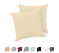 Twinzen® Taie Oreiller 40x40 cm (Lot de 2) - 100% Coton Jersey 150 GSM - Beige - Taie d'oreiller 40x40 cm - Housse de Coussin avec Fermeture Éclair - Certifié Oeko-Tex