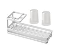 TWISAXC Porte-brosses à dents de lavabo avec plusieurs compartiments pour un rangement optimal. Organiseur de salle de bain à poser sur le comptoir, blanc avec des tasses, 25.2 x 9 x 11.6 cm