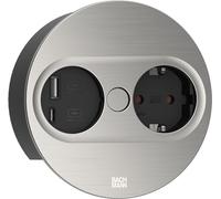 Twist 2 USB C, élément de prise, rond, avec prise de courant de sécurité, couleur inox