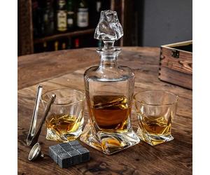 TWISTED Whisky Set : Carafe à décanter + deux verres + pierres + pince + étui
