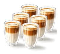 twoant Strié Verres à Latte Macchiato à Strié Tasse à Café 6×350ml Set Café Double Paroi Verre Borosilicate pour Cappuccino Matcha Jus de Thé