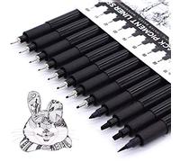 TWOHANDS Stylo Noir Pointe Fine,12 Stylos à encre Fineliner,Feutres Dessin,Marqueurs, Stylo feutre Pour Le Dessin Technique d'Illustration d'Artiste, 902188