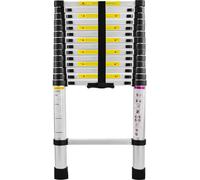 TWOLIIN Echelle télescopique aluminium 4.4M, échelle à rallonges échelle télescopique aluminium antidérapante à usage multiple Echelle double en aluminium capacité de charge 150 kg, Argent
