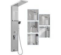 TWOLIIN Panneau de douche en acier inoxydable, système de douche à 5 fonctions, ensemble complet avec douche à effet pluie, cascade, douchette à main, bec déverseur pour baignoire - argent brossé