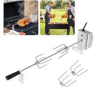 TWOLIIN Set de brochettes pour grillades 107cm tournebroche en acier inoxydable avec moteur, 220V - 240V, incl. 4X aiguilles à viande Broche électrique pour grillades Rotisserie